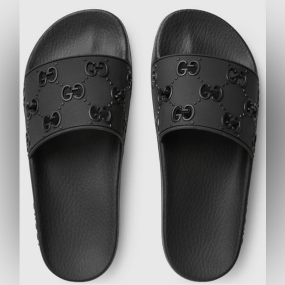 GUCCI BLACK WOMEN’S PURSUIT POOL SIDE SLIDES “GG” CUT OUT LOGO DETAILING - Picture 9 of 16